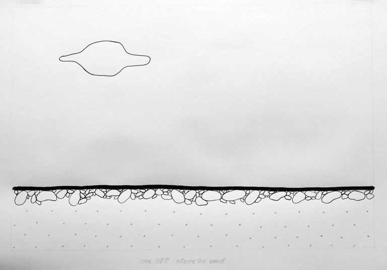 VADIM FISHKIN | one UFO above the road, 1989 / 2004 | pencil, ink on paper | cm. 75 x 110