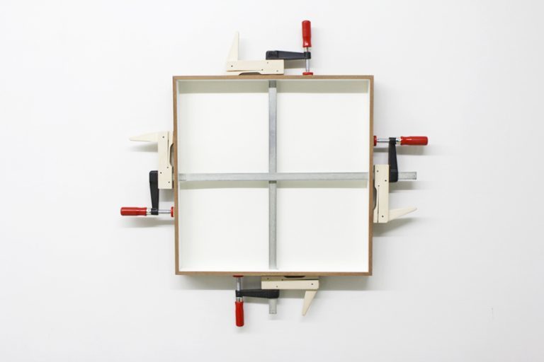 PIERRE-ETIENNE MORELLE | tedged, 2016 | mahogany, modified clamps | cm. 70 x 70 x 6