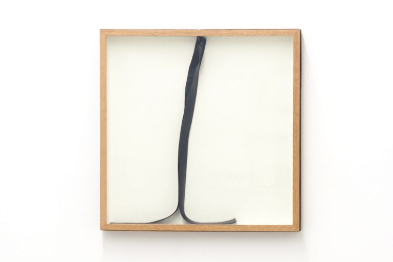 Pierre-Etienne Morelle | remains II (tight framed), 2015 | glass, oak, rubber | cm. 42 x 42 x 4
